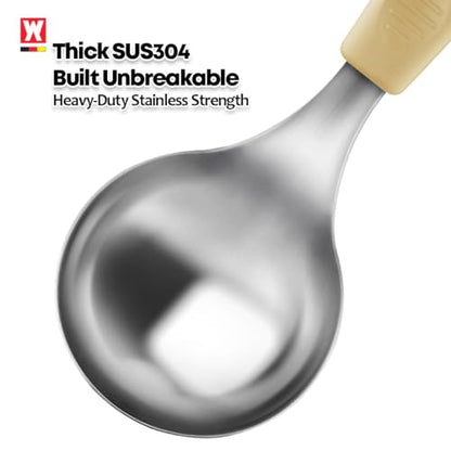 Short Stainless Steel Ladle 220mm (8.6”) – SUS304 Thick Deep Bowl Head with Soft-Grip Silicone Handle – Lightweight Mini Soup & Serving Spoon for Cooking – 5 Color Options (Yellow) - color: Yellow
