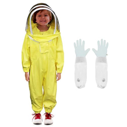 Luwint Kids Beekeeping Suits - Full Body Protection Children Bee Beekeeper Jacket with Gloves and Ventilated Hood (3'11''-4'2'' Height) - color: Yellow/3'11''-4'2'' Height