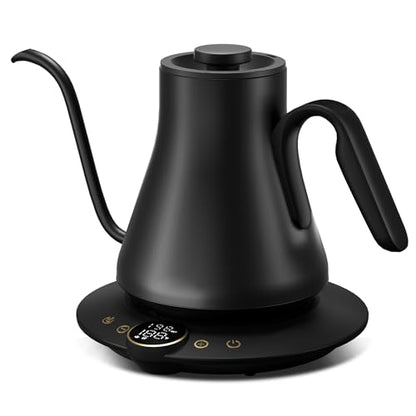INTASTING Gooseneck Electric Kettle with ±1℉ Temperature Control for Pour Over Coffee & Tea, Quick Heating, BPA-Free Stainless Steel, Built-in Brew Timer, 1500W/0.9L (Ebony Black) - color: Ebony Black