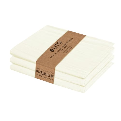 Flour Sack Towels | Tea Towel for Crafts| Kitchen Dish Cotton Blank Towel for Embroidery| Baking Bread Proofing Linen Cover| Thick Absorbent Quick Dry |3 Pack 28"x28" Natural - color: Natural, size: 28"x28"-Pack of 3