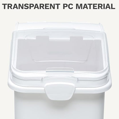 DWVO 27 Gal Large Ingredient Storage Bin, Flour Rice Food Storage Containers Bin with 500 Cups, Commercial Bins with 360° Wheels, Scoop and Lid for Kitchen, White - size: 27 Gal