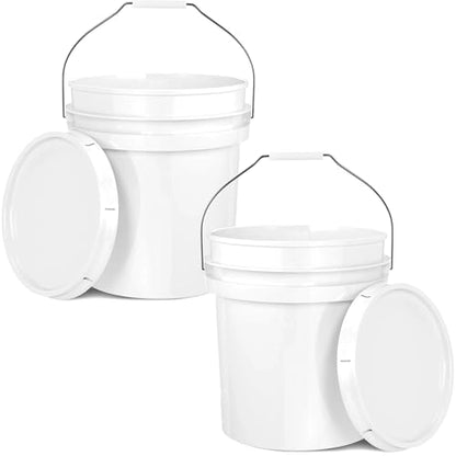 5-Gallon White Bucket Pail Container with Lid | Food Grade | Heavy-Duty Approx 90 MIL Extra Durable | Metal Handles with Plastic Grip | Multi-Use | Easy Stack and Store | BPA Free - 2 Pack - color: White - 5 Gallons, size: 2 Packs