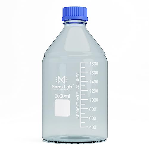 2000ML Storage Glass Bottles – 1pc Round Media Storage Bottle – Borosilicate Glass Bottles – Safe Probe Storage Glass Storage Bottles with GL45 Blue Screw Cap (2000ml - 1pc) - size: 2000ml-1pc