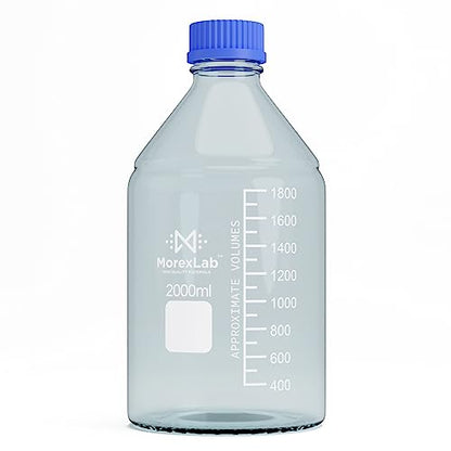 2000ML Storage Glass Bottles – 1pc Round Media Storage Bottle – Borosilicate Glass Bottles – Safe Probe Storage Glass Storage Bottles with GL45 Blue Screw Cap (2000ml - 1pc) - size: 2000ml-1pc
