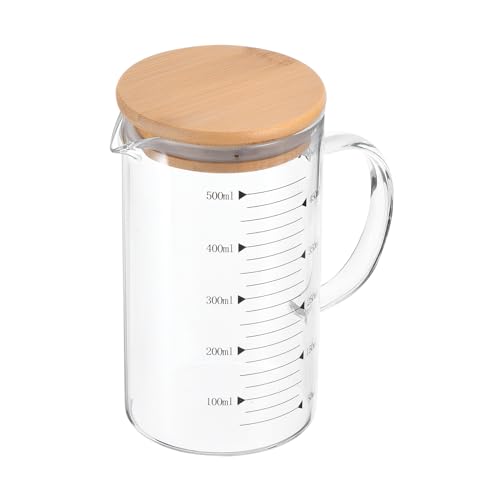 PATIKIL 500ml Glass Measuring Cup, 3.3 Borosilicate Glass Graduated Black Printed Scale Liquid Measure Cups Beaker with Wood Lid and V-Shaped Spout for Kitchen - color: Black, size: 500ml