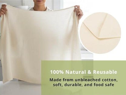 PurpleEssences Cheese Cloths for Straining 36x36 Inch - Reusable Unbleached Cotton Cheesecloth with Hemmed Edge for Cooking, Yogurt, Nut Milk, Broth & Crafts - Natural, Set of 4