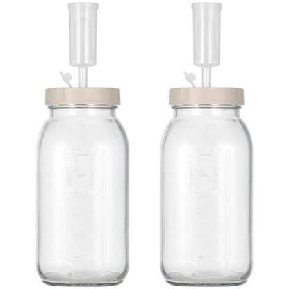 Fermentation Jar, 2 Pcs Glass Fermenting jar with Date Tracker & One-Way Air Valve, Square Space-Saving Design for Kimchi, Sauerkraut & Kitchen Storage, 9.4 x 4.7 x 4.7 in, 64 fl oz