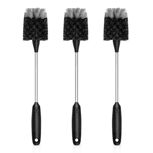 SetSail Bottle Brush of 3 Pack, 14-in Long Stainless Steel Handle Water Bottle Cleaner Brush Non-Slip Grip Bottle Brushes for Cleaning Water Bottles Sport Bottles Coffee Mugs Glasswares Cups, Black