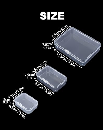 LJY 36 Pieces Mixed Sizes Rectangular Empty Mini Plastic Storage Containers with Lids for Small Items and Other Craft Projects (Clear)