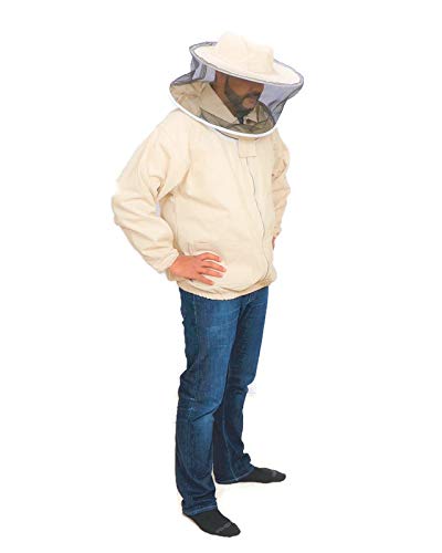 Beekeeping Jacket with Round Veil and Gloves, Natural Canvas Bee Jacket with Durable YKK Brass Zippers for Professional & Hobby Beekeepers (Large) - size: Large