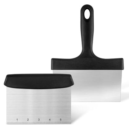 Grill Scraper&Bench Scraper Set，Food Scraper with Handle for Blackstone, Flat Top Grill Cleaning，Premium Stainless Steel Dough Cutter with Measuring Scale for Pastry,Cake,Pizza,Bread,Cooking - style: Grill Scraper&Bench Scraper Set