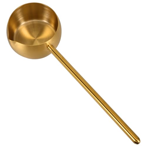 IMIKEYA Ladle with Pour Spout : Stainless Steel Soup Ladle Long Handle Water Dipper Premium 280ml Oil Spoon for Kitchen Cooking Serving Sauce Silver Tool - color: Golden