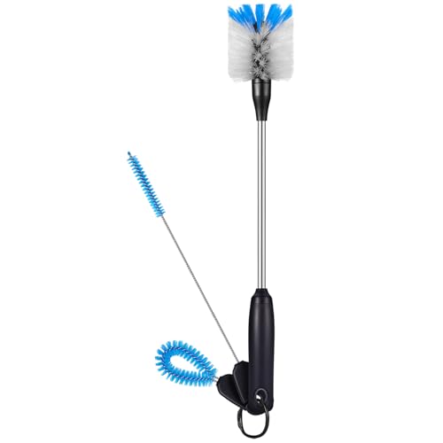 MOSOLAN 3-in-1 Stainless Steel Bottle Brush and Straw Cleaning Set, Long Handle Scrub Brush with Replaceable Head for Water Bottles, Glasswares, Mugs, Flasks, Tumblers, Vases, Flat Head - style: Flat Head