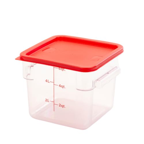 FSE Square Food Storage Container with Red Lid, 6 Quart, Polycarbonate, Reusable, Clear, NSF - style: 6 Qt. Container w/Lid