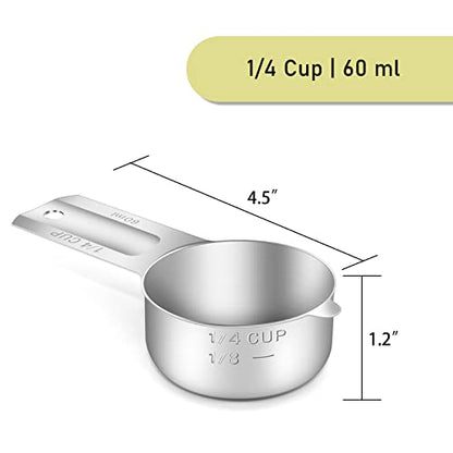 1PCS 1/4Cup (60ml, 2oz) Single Measuring Cup, Stainless Steel Measure Scoop, Metric and US Measurement, Dishwasher Safe - size: 1/4cup|60ml|2oz