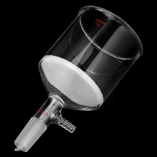 QWORK 500ml Filtering Buchner Funnel Medium Frit (G1) Lab Glassware with Standard 24/40 Joint and Vacuum Serrated Tubulation, 94mm I.D