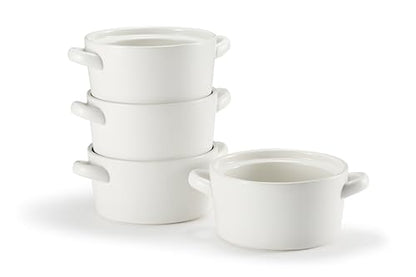 KooK Ceramic Soup Crocks, 18 oz, Set of 4, Matte White | Stackable Bowls, Broil Safe, Oven Safe, Microwave Safe, Dishwasher Safe - color: Matte White