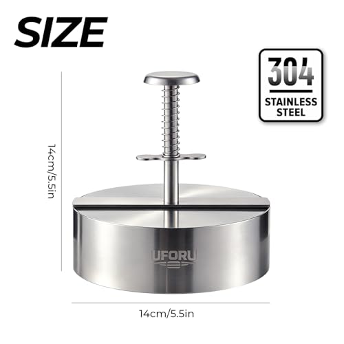 UFORU 5.5 Inch XL Burger Press,304 Stainless Steel Hamburger Patty Maker,Heavy Duty Non-Stick Patty Press, Adjustable Thickness,Dishwasher Safe Detachable Grill Tool for Beef,BBQ,Commercial Use - size: 5.5inch