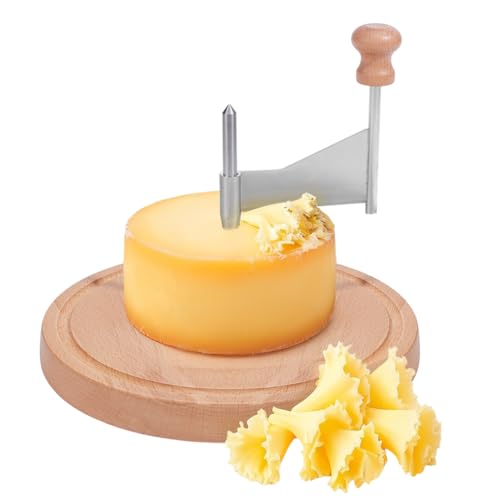 Cheese Curler Wood and Stainless Steel Cheese Curler Wheel Shaver Cutter Slicer for Tête de Moine Mozzarella Boska Chocolate Butter and Gourmet Charcuterie Boards