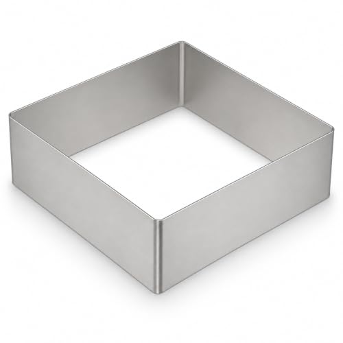 GALPADA Square Cake Ring Mold, 8in Stainless Steel Mousse Mold for Tiramisu (Silver 8 Inch) | Adjustable Scale Markings Cake Ring for Baking Mousse, Tiramisu, Pastries and Desserts - size: Size 8