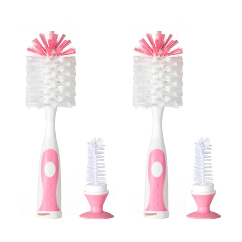 Chemimoso Multifunctional Cleaning Brush, Baby Bottle Brush, Bottle Brush Cleaner, Rotate The Suction Cup to Obtain The Small Bristle Brushes, Set Z, Pink, Nylon and Nylon Brush - color: Pink 2