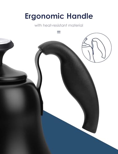 Tea Kettle with Thermometer, Gooseneck Pour Over, 28oz, Matte Black | Food Grade Stainless Steel, Precise Gooseneck Spout, 0.8L, Camping Home Kitchen, Induction & Gas Applicable, 1Pack - style: Matte Black（with Thermometer）