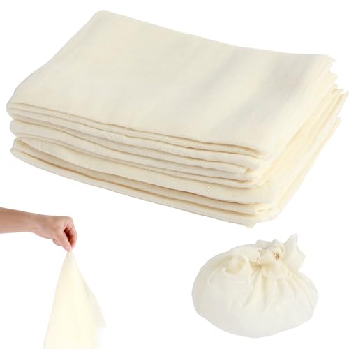 12 Pcs Natural Unbleached Cotton Cheesecloth Cheese Cloths Organic Cheesecloth Square Cheese Cloths Reusable 20 Inch Cotton Cloth Strainer for Coffee Brewing Juicing Straining Cheese Making