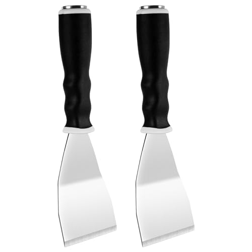 Mister Rui Bent Heavy Duty Scraper, 2 Pack, 3" Bent Paint Scraper with Pole Socket Hammer End, Small Putty Knife Set, Painting Tools - color: Gray-2 Pack