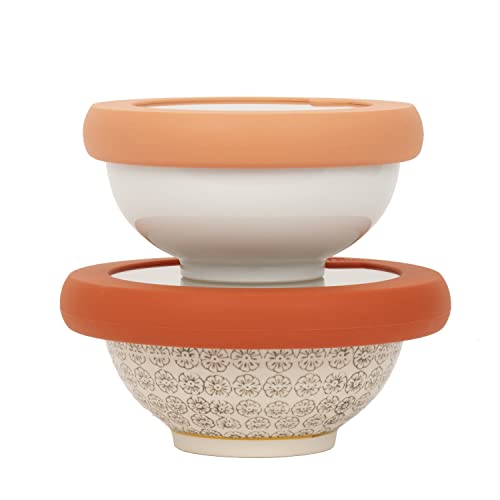Food Huggers Replacement Lids for Glass Storage Containers | Silicone & Glass Lids that Don’t Crack | Fits Most Round Container Brands & Bowls | 100% Plastic Free | 2 Lid Set (S,M), Terracotta - color: Terracotta, size: 2 Lid Set (S,M)