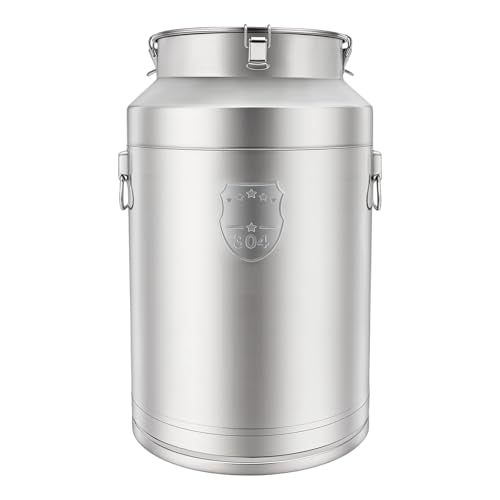 Stainless Steel Milk Can, 76L/20.1Gal Storage Bucket Airtight Canister with Lid, Wine Oil Beverage Storage Container for Kitchen Restaurant Party, W15.8*H25.2in - size: 76L/20.1Gal w/o Faucet