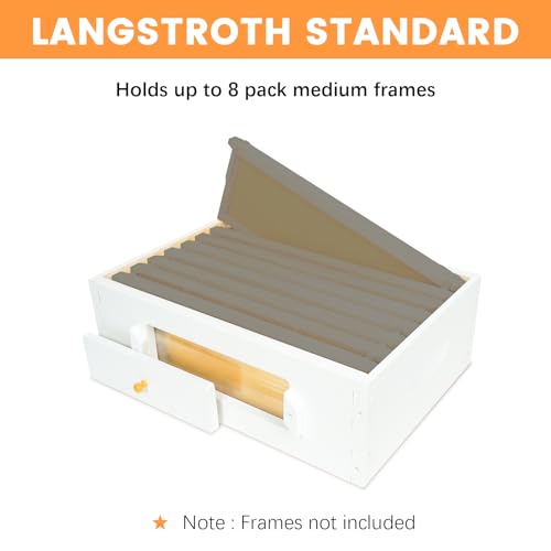 BeeTech 8 Frame Langstroth Beehive Medium Super Box Hand Painted Not Includes Wooden Frames & Waxed Foundations (Unassembled)