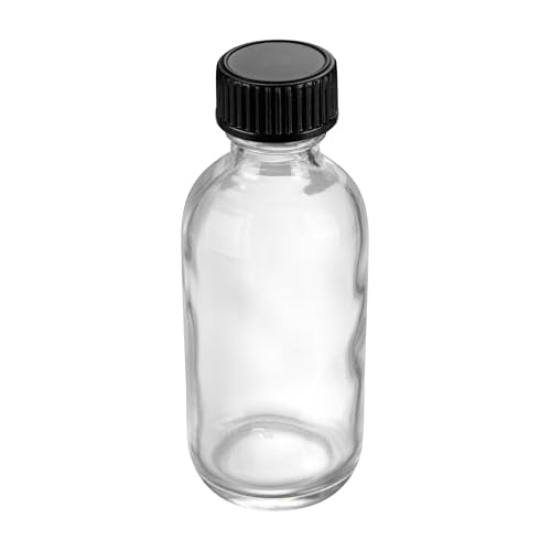Restaurantware Vetri 2 Ounce Boston Glass Bottles, 48 Sample Bottles With Black Phenolic Caps - Dishwashable, Round, Clear Glass Bottle, For Potion, Juice, Ginger Shots, Whiskey, Liquids - color: Clear, size: 2 oz