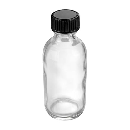 Restaurantware Vetri 2 Ounce Boston Glass Bottles, 48 Sample Bottles With Black Phenolic Caps - Dishwashable, Round, Clear Glass Bottle, For Potion, Juice, Ginger Shots, Whiskey, Liquids - color: Clear, size: 2 oz