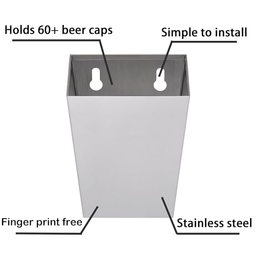 Narrow Beer Bottle Cap Catcher Wall Mounted Matte Silver Stainless Steel Soda Top Bucket for Wooden Cooler Table - color: Silver