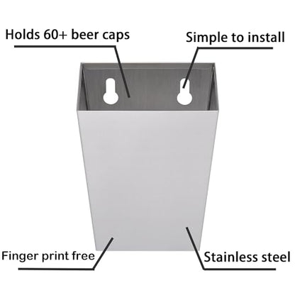 Narrow Beer Bottle Cap Catcher Wall Mounted Matte Silver Stainless Steel Soda Top Bucket for Wooden Cooler Table - color: Silver