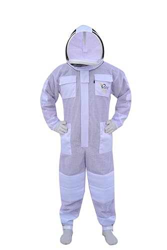 Professional 3 Layer Bee Suit with Fencing and Round Veil Ventilated Sting Proof Beekeeping Protective Suit with One Pair Bee Gloves, 2 Veils (White, XX-Large) - size: XX-Large