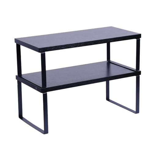 Sben Cabinet Organizer Shelf, Set of 2 Kitchen Counter Shelves, Kitchen Storage, Spice Rack, Stackable, Expandable, Metal and Engineered Wood, Ink Black and Charcoal Black - color: Black, size: 15.6"W