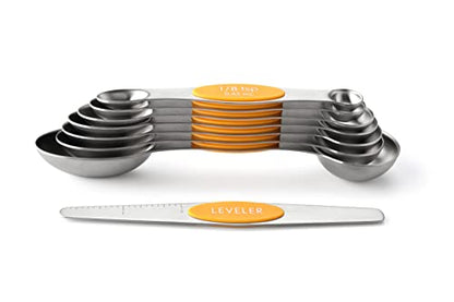 Spring Chef Stainless Steel Magnetic Measuring Spoons Set of 8 with Leveler, Dual Sided Metal Teaspoon & Tablespoon Measuring Spoons, Kitchen Gadgets for Baking & Cooking, Fits in Spice Jars - Mango - color: Mango, size: 1-Pack