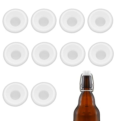 10PCs Dopamine color Silicone Gaskets Washers Seals for Cap Swing Flip Top for Home Brew Beer Soda Bottle Sealing (White) - color: White