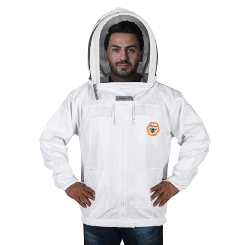 Beekeeping Jacket with Fencing Veil - Breathable Cotton Beekeeper Suit with YKK Zippers & Protective Hood (BP-101-White)-3XL - color: White, size: 3X-Large