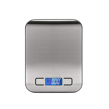 Digital Kitchen Food Scale 11 lb Grams and Ounces Small Stainless Steel Backlit Silver Batteries Included