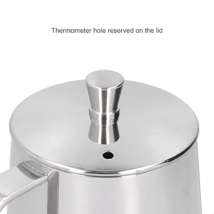 Stainless Steel Gooseneck Pour Over Kettle PTFE Coated Inner Wall Precision Flow Control for Coffee Brewing with Thermometer Hole(350ml)