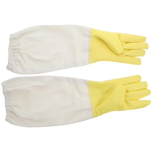1 Pair Ventilated Pu Gloves with Extended Canvas Sleeves, Thick Protective Beekeeping Hand Gear for Beekeepers, High Durability Gloves for Beekeeping and Outdoor Work