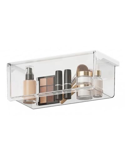 BALUCA Small Clear Stackable Storage Drawers – 33° Angled Acrylic Makeup Organizer for Vanity, Undersink & Kitchen Cabinets | Multi-Purpose Plastic Storage Bins & Drawer Organizer Bins (Large) - size: Large