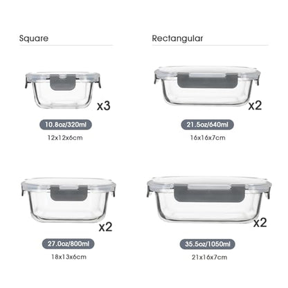 S SALIENT 18 Pieces Glass Food Storage Containers with Lids,Airtight Glass Meal Prep Containers,Glass Storage Containers Set for Kitchen,Pantry BPA Free & Leak Proof (9 lids & 9 Containers) - color: Gray