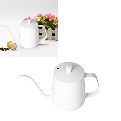 RiToEasysports 304 Stainless Steel Gooseneck Kettle with Thermometer Hole Coffee Pouring Pot Perfect for Hotels Restaurants, 8.6x5.4in (White 600ml) - color: White 600ml