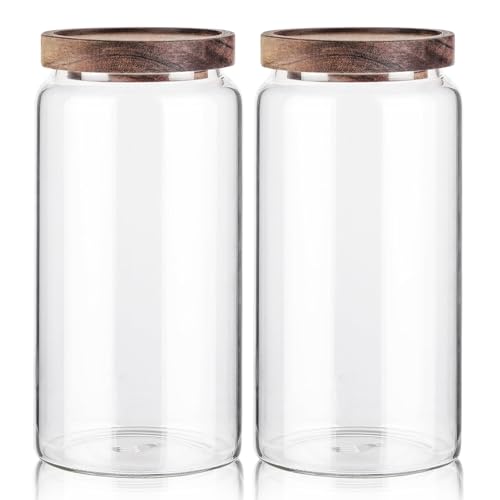 Labina Glass Storage Container Airtight Food Jars Kitchen Canister with Wood Lids, 40 Oz Wide Mouth Pantry Organization Glass Jar for Flour, Sugar, Cookie, Spagetti, Nuts and Candy (2 Pack) - size: A6: 40 Oz 2 pcs