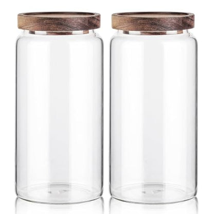 Labina Glass Storage Container Airtight Food Jars Kitchen Canister with Wood Lids, 40 Oz Wide Mouth Pantry Organization Glass Jar for Flour, Sugar, Cookie, Spagetti, Nuts and Candy (2 Pack) - size: A6: 40 Oz 2 pcs