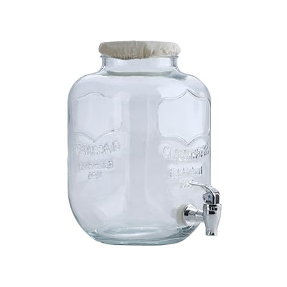 McEtt - Large Kombucha Brewing Jar Kit - 5 Liter (1.3 Gallon) Glass Continuous Fermentation Jar - SCOBY Hotel with Airtight Lid & Spout