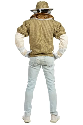 -- Beekeeping Fully Ventilated Jacket in Multi-Color with Round Veil (Khaki, Small) - color: Khaki, size: Small